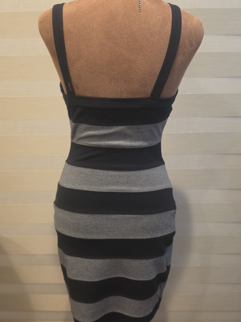 bebe Black & Gray Striped Zip-Front Midi Bodycon Dress - Picture 3 of 4